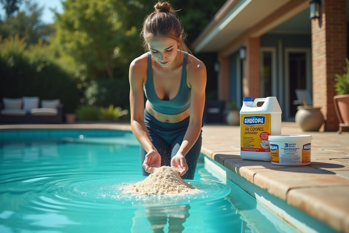 Femme versant du choc de piscine dans l