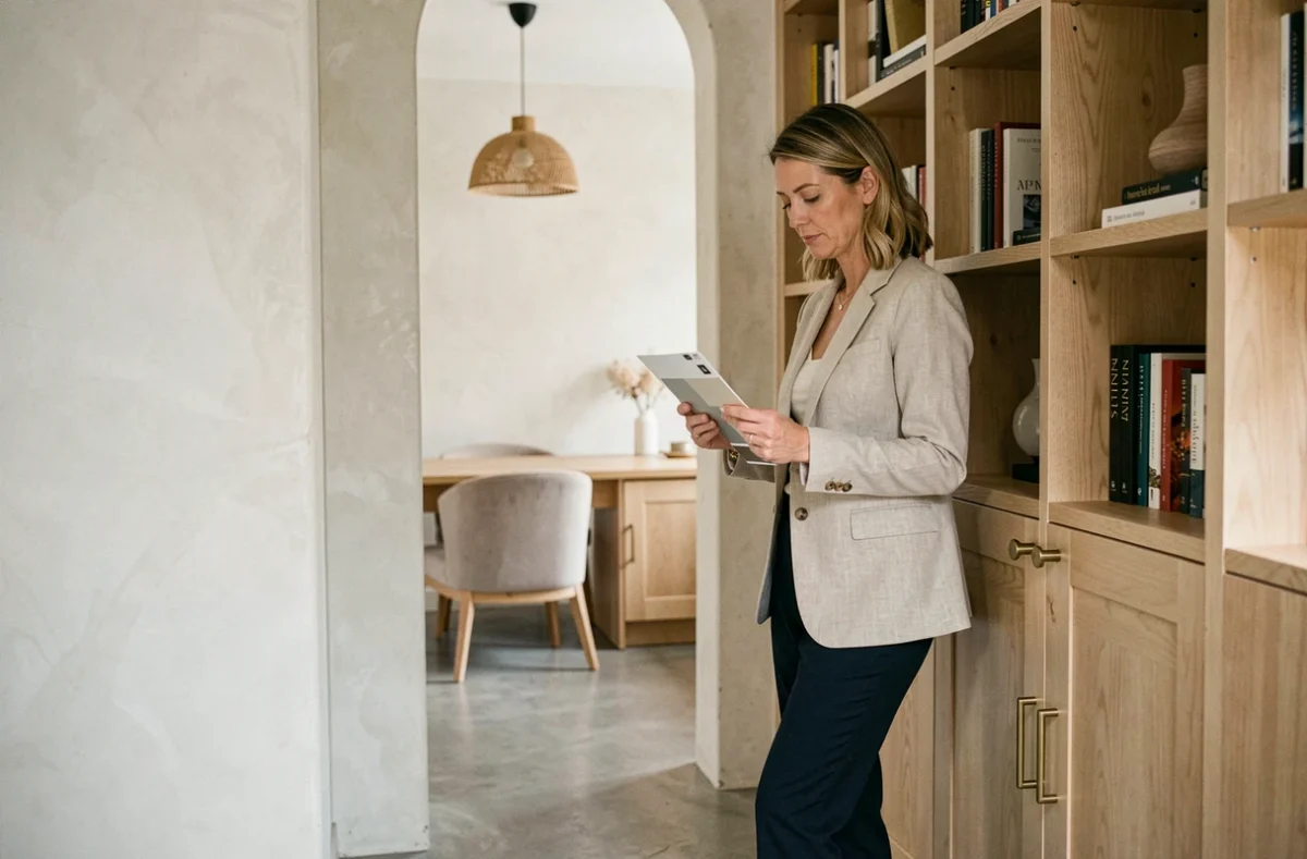 Architecte d'intérieur Caroline Andréoni dans un appartement parisien au design raffiné en plâtre et chêne
