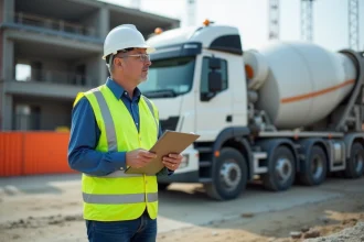 Chef de chantier en veston haute visibilité sur site de construction