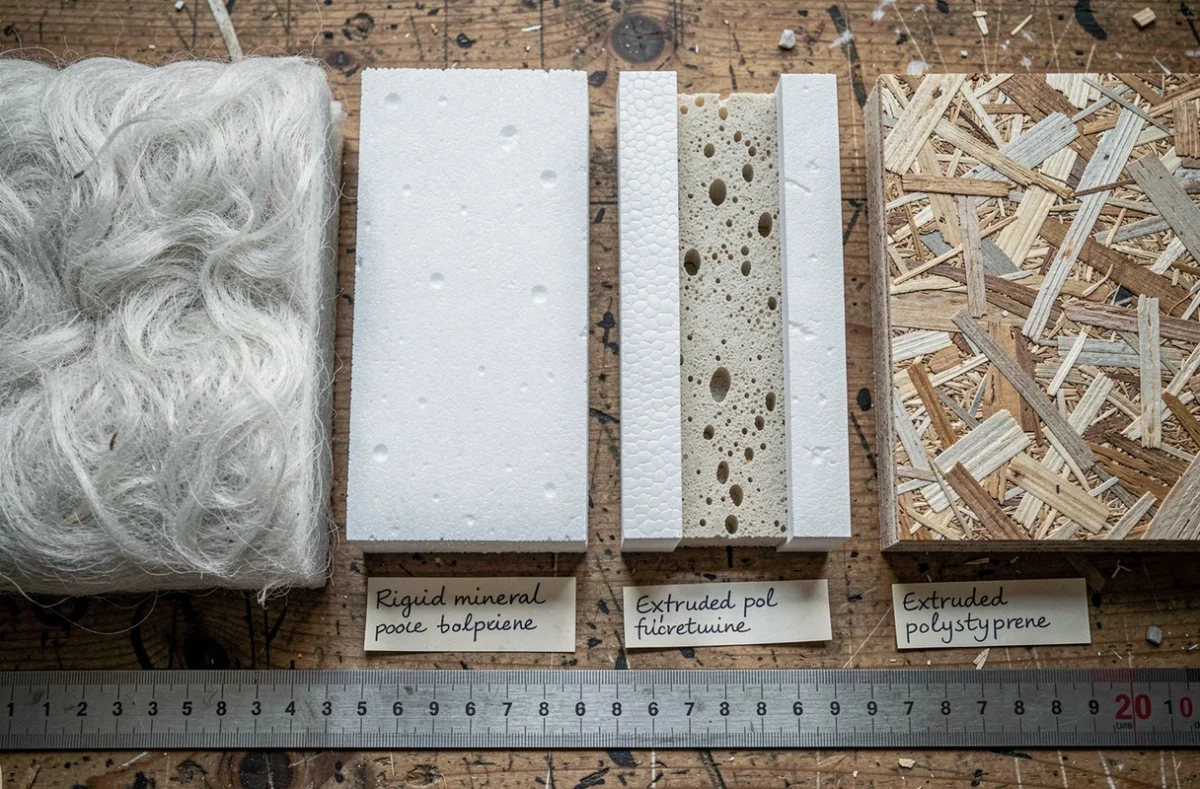 Comparaison de différentes plaques d'isolation thermique : laine minérale, polystyrène expansé, polystyrène extrudé et fibre de bois