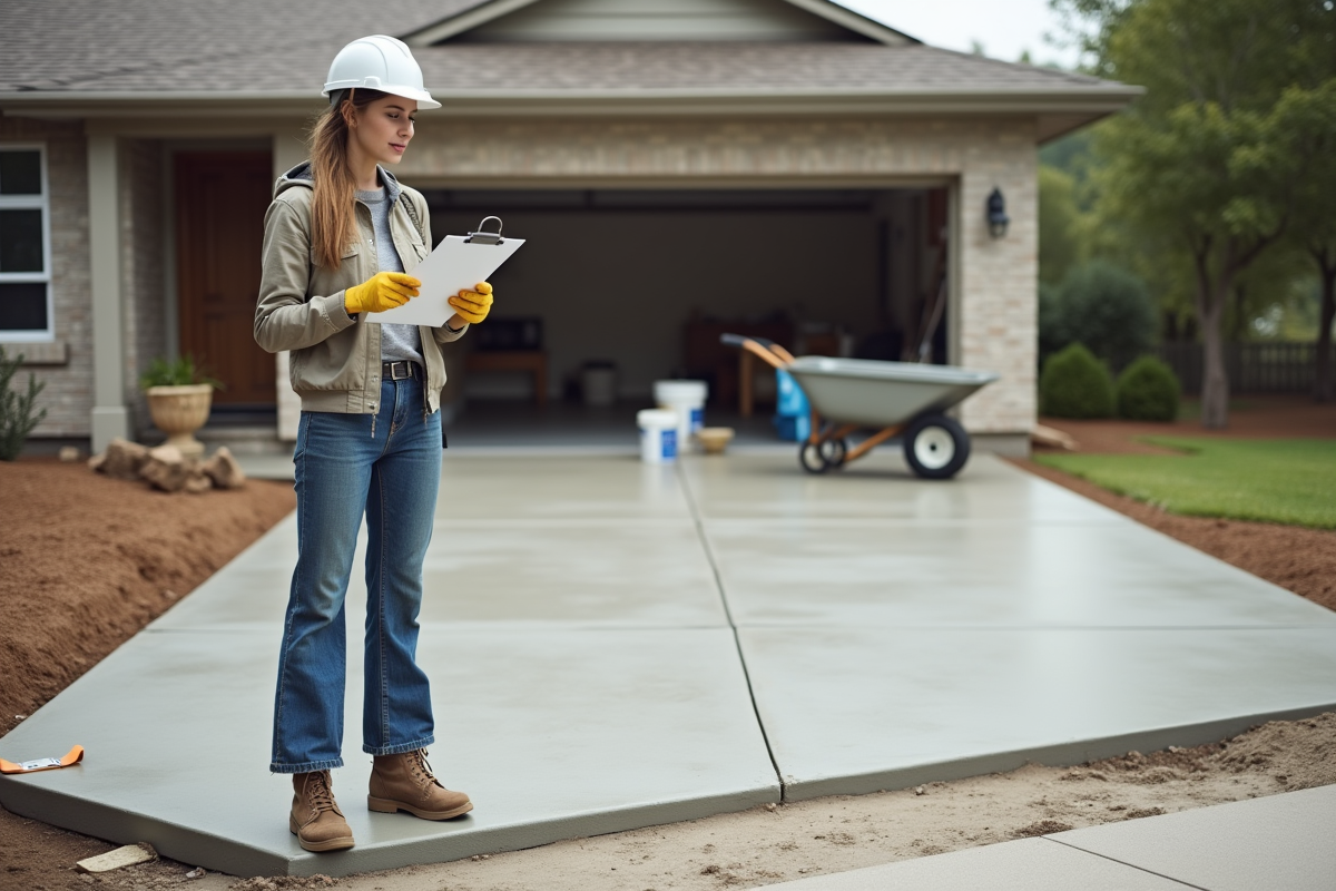Jeune femme vérifiant une liste sur un chantier résidentiel