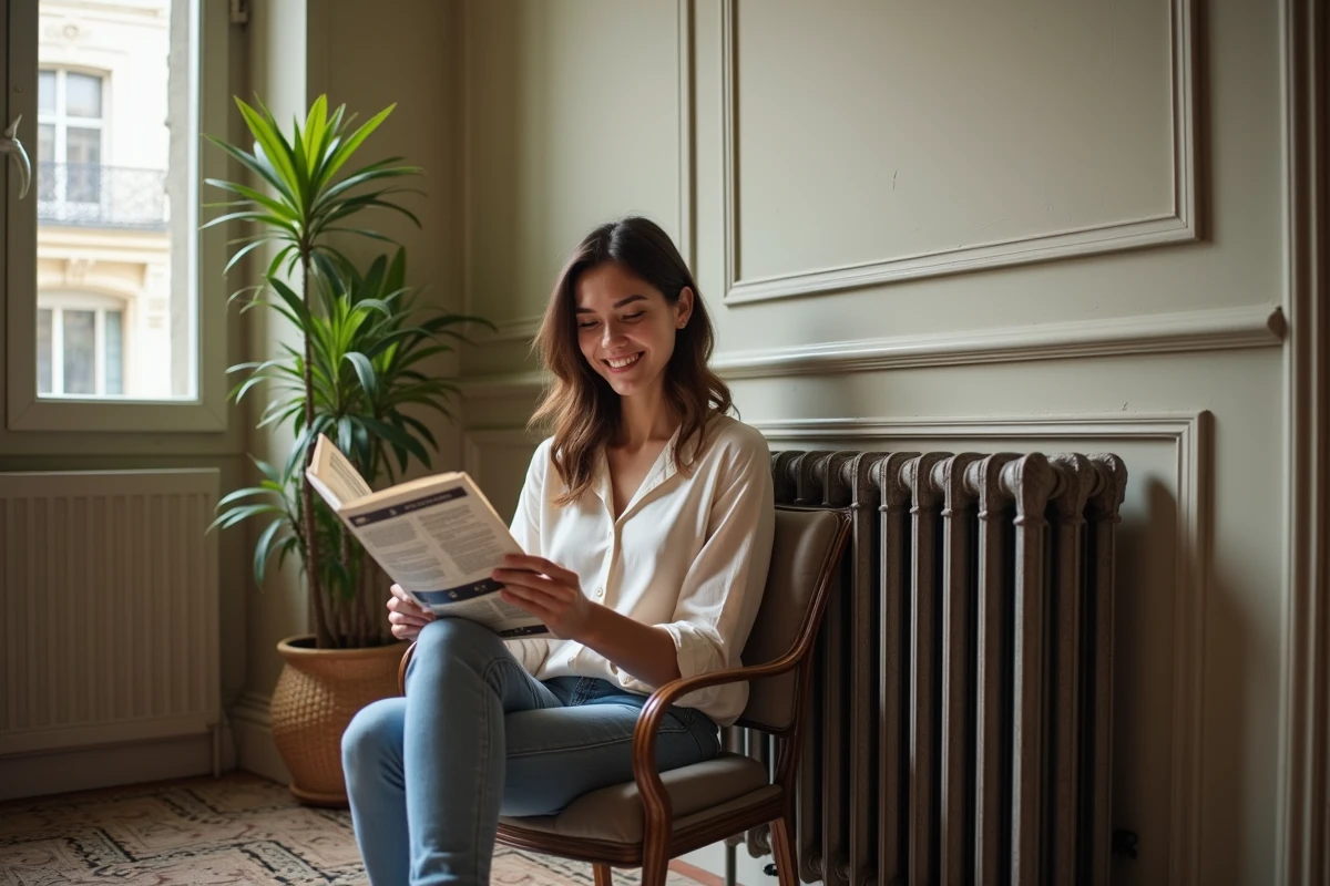 Jeune femme souriante assise près d