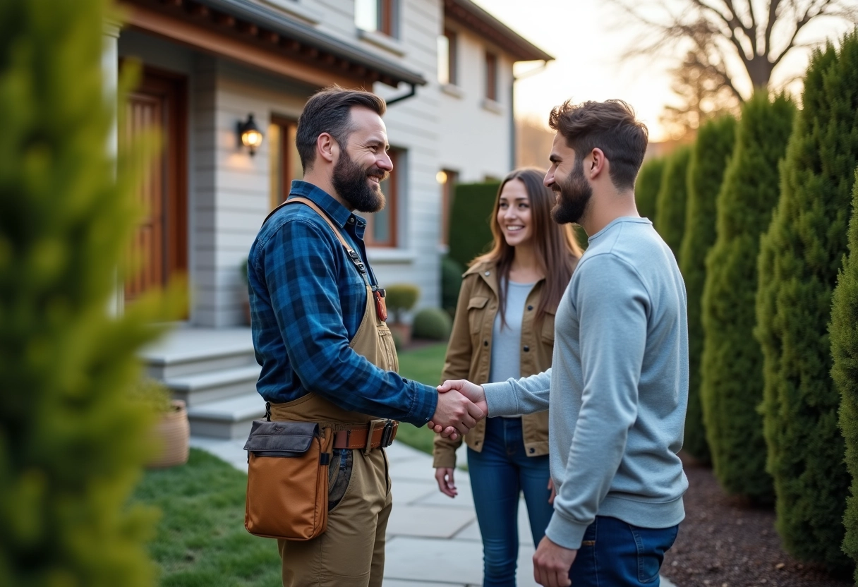 Entrepreneur en travaux serrant la main d