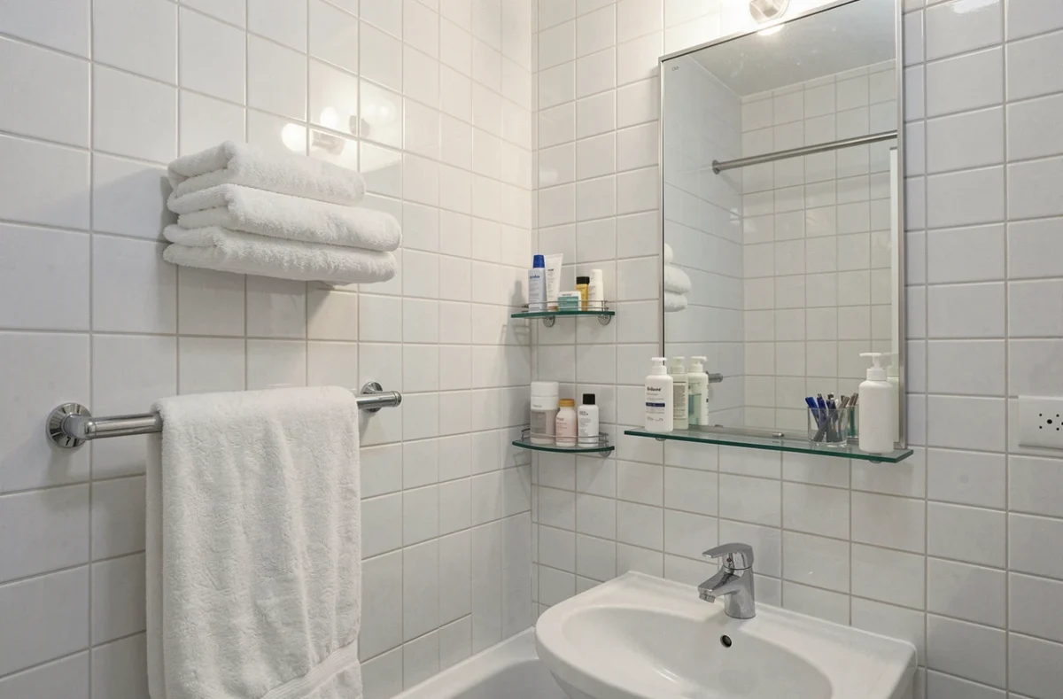 Salle de bain impeccablement nettoyée après un service de ménage ponctuel à domicile sans engagement