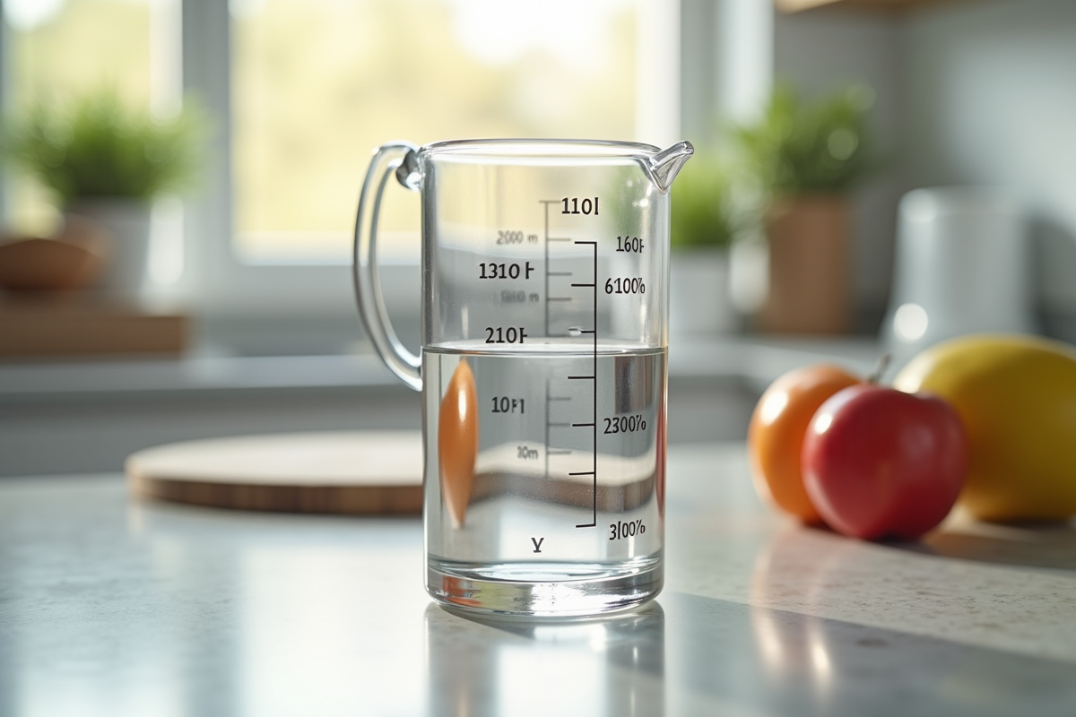 Verre mesureur de 80 cl en lumière naturelle claire