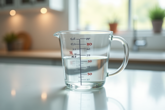 Verre mesure eau dans la cuisine avec marques cl et ml